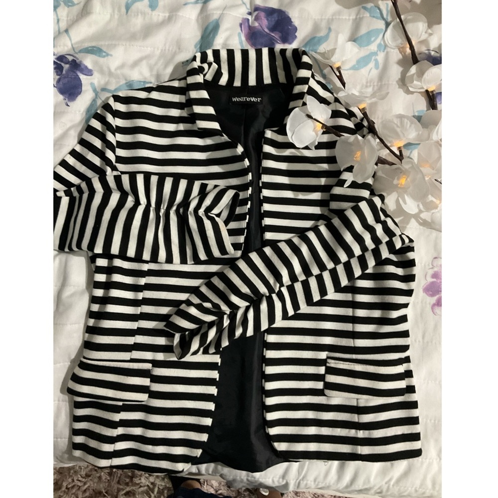 Black and White Horizontal Striped Blazer